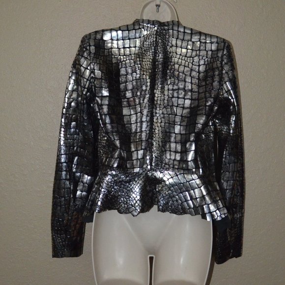 NWOT $1313 Sz 36 2 XS S Isabel Marant Black Croc Print Leather Silver Jacket - Picture 9 of 11